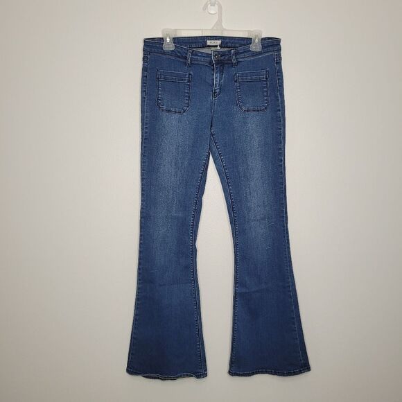 Roxy blue midrise flare y2k bell bottom stretch jeans size 31 - Picture 1 of 10